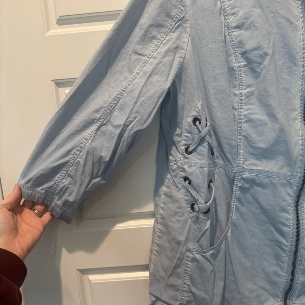 Zenergy by Chico's Garment-dyed lace-up jacket 3/4 Sleeve Sky Blue Size 2